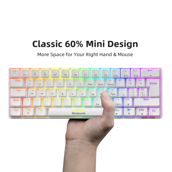 UK-Layout Real Mechanical Gaming Keyboard and Mouse Combo, Wired 60% keyboard with 25 RGB Backlight Effect for PC laptop Game, White