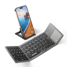 Foldable Bluetooth Keyboard, Rock&Rown Pocket Size Portable Wireless Keyboard with Touchpad for Mac OS,Android, Windows, Linux, PC, Tablet, with Rechargeable Li-ion Battery-Dark Gray